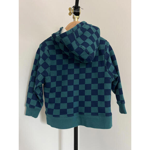 Hanna Andersson Sherpa Lined Teal Checkered Zip Hoodie - Picture 2 of 4